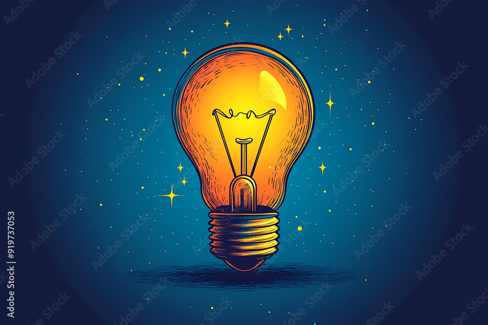 Illustrated light bulb glowing brightly on a vibrant background, symbolizing creativity, innovation, and bright ideas. Illustrated light bulb glowing brightly on a vibrant background, symbolizing creativity, innovation, and bright ideas.