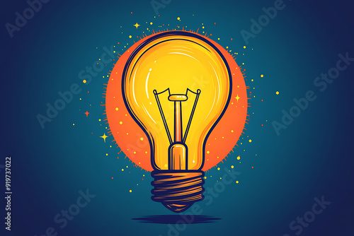 Illustrated light bulb glowing brightly on a vibrant background, symbolizing creativity, innovation, and bright ideas.