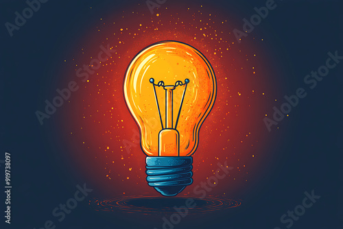 Illustrated lightbulb glowing brightly on a vibrant background, symbolizing creativity, innovation, and bright ideas. 