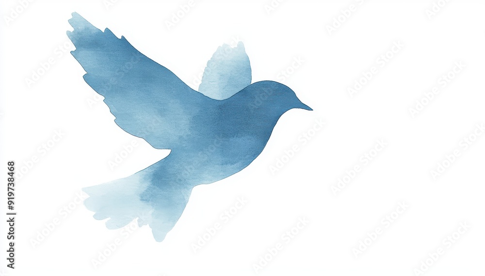A serene watercolor illustration of a bird in flight, symbolizing freedom and tranquility against a soft, white background.