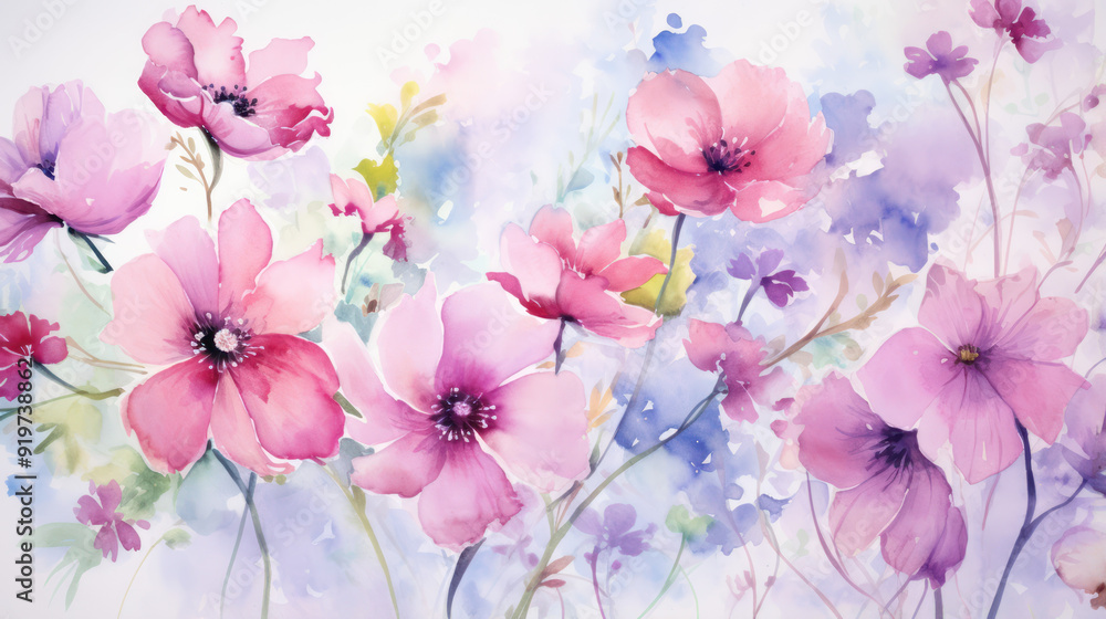 Beautiful arrangement of flowers in soft pastel colors. Rich and artistic floral pattern. Watercolor background. Beautiful arrangement of flowers in soft pastel colors. Rich and artistic floral pattern. Watercolor background.