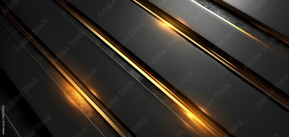 Abstract black and gold background with diagonal stripes and glowing light. Abstract black and gold background with diagonal stripes and glowing light.