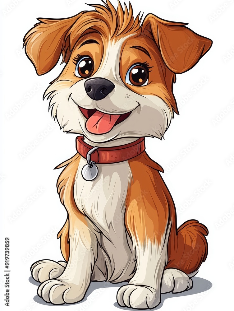 Cute Cartoon Dog with Big Eyes and a Red Collar Cute Cartoon Dog with Big Eyes and a Red Collar