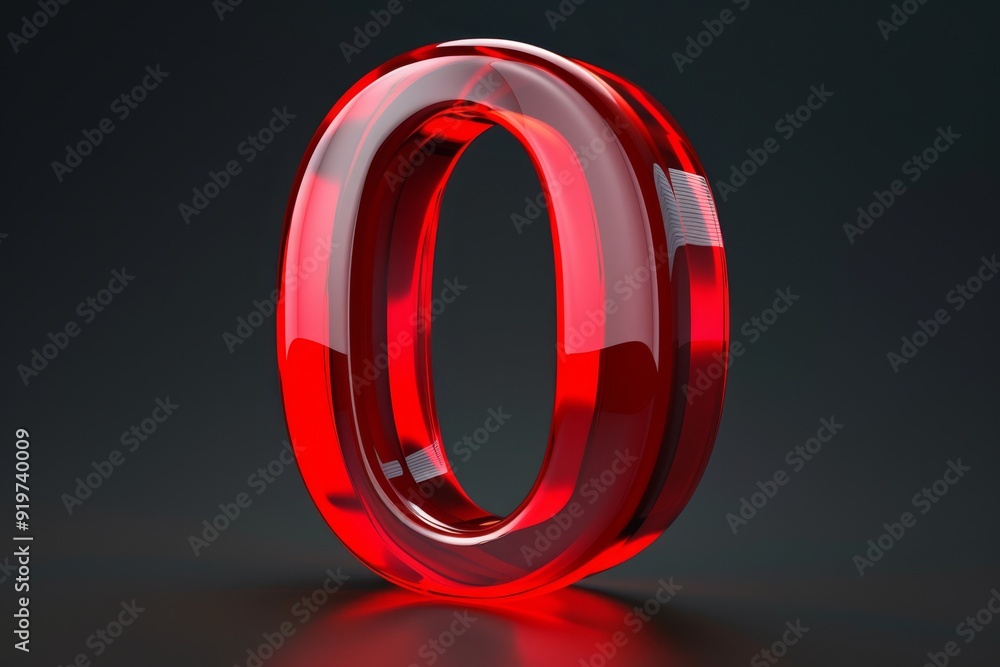 This captivating image showcases a detailed 3D rendering of the number zero, crafted from glossy red crystal, standing out against a dark background that enhances its vivid appearance This captivating image showcases a detailed 3D rendering of the number zero, crafted from glossy red crystal, standing out against a dark background that enhances its vivid appearance