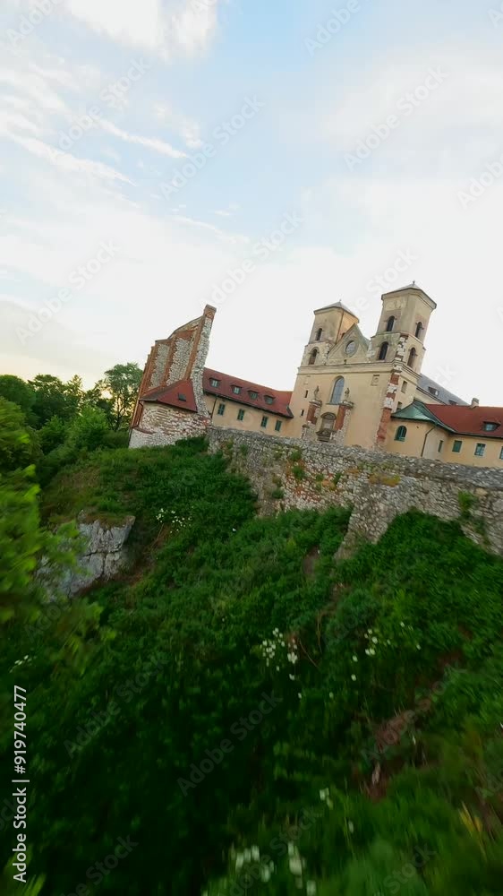 Unusual aerial view of Benedictine abbey in Tyniec, Poland at dawn. Unusual aerial view of Benedictine abbey in Tyniec, Poland at dawn.