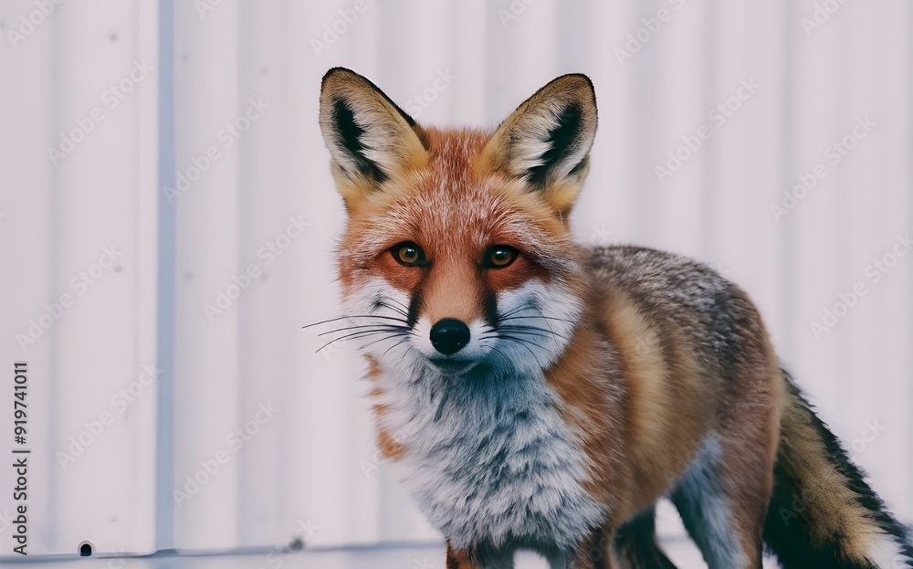 Obraz premium Modern Digital Fox Design with Red and Black Stripes - White Background.