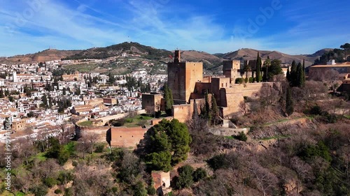Aerial view of the Alhambra in Granada, Spain, capturing the majestic palace complex.