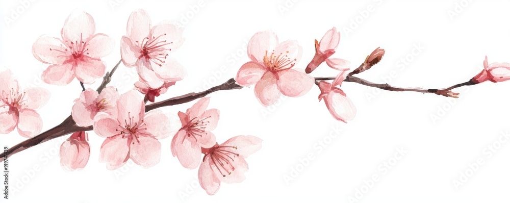 Delicate pink cherry blossoms on a slender branch, capturing the essence of spring and renewal in soft, beautiful detail. Delicate pink cherry blossoms on a slender branch, capturing the essence of spring and renewal in soft, beautiful detail.