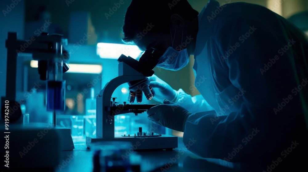 Scientists in a modern laboratory with advanced equipment are conducting a chemical experiment. Scientists in a modern laboratory with advanced equipment are conducting a chemical experiment.