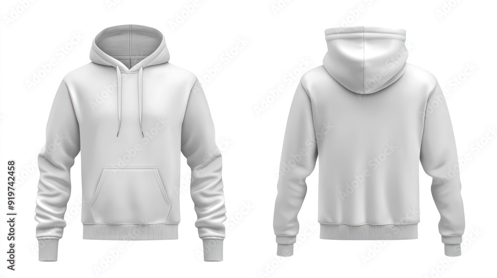 White Hooded Sweatshirt Mockup, Front and Back Views White Hooded Sweatshirt Mockup, Front and Back Views