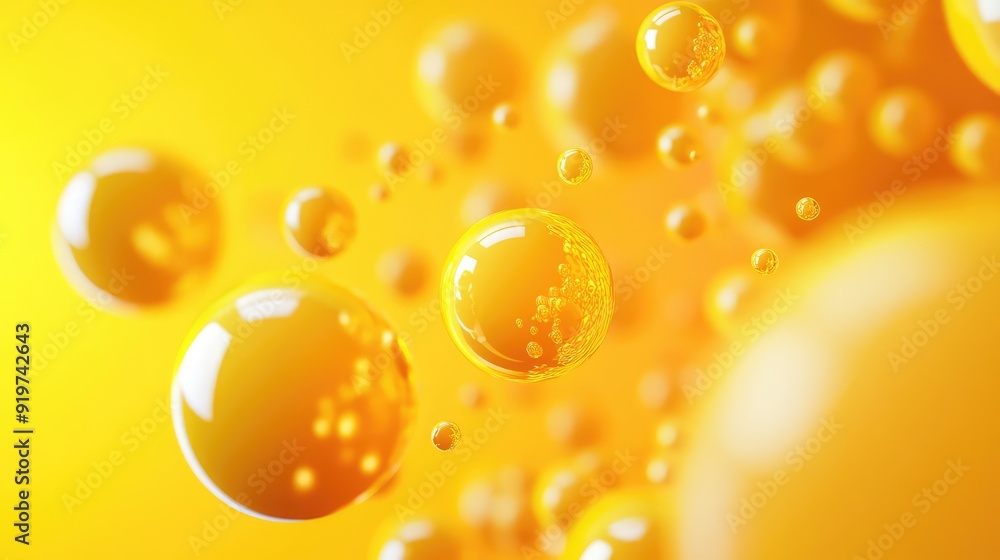 Yellow background, floating yellow shiny balls. Shiny banner, 3D scene effect, modern macro photorealistic abstract background. The generation of AI Yellow background, floating yellow shiny balls. Shiny banner, 3D scene effect, modern macro photorealistic abstract background. The generation of AI