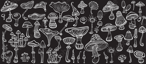 Set of Stylized Magic Mushrooms, outline