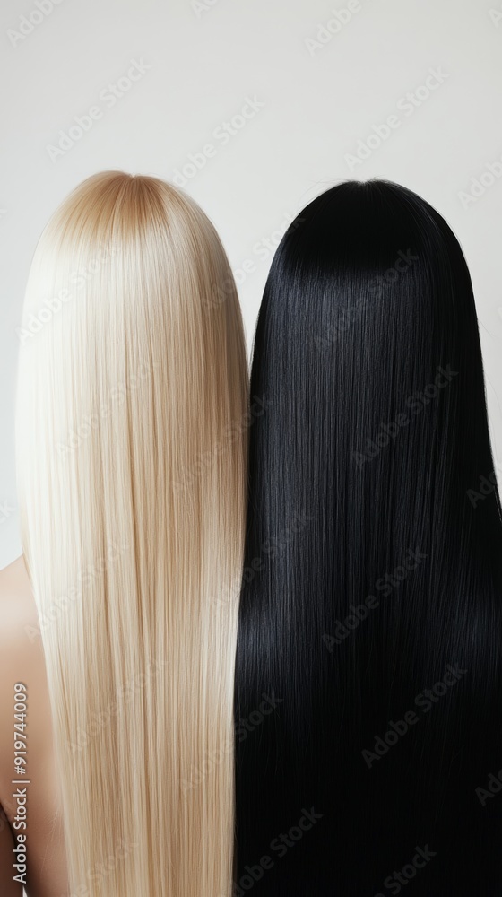 Close up of two women from the back showcasing contrasting hair colors Close up of two women from the back showcasing contrasting hair colors