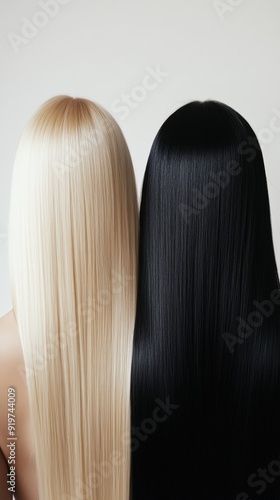 Close up of two women from the back showcasing contrasting hair colors