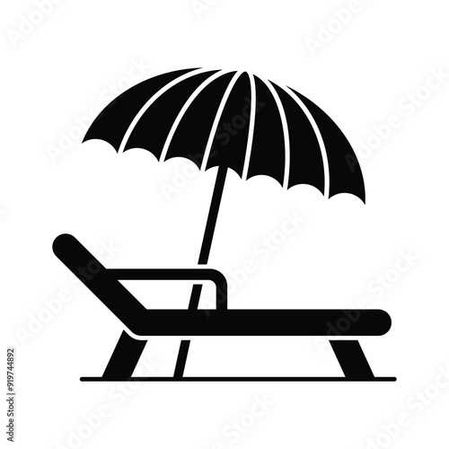 Beach umbrella, sunbed icon design in modern style