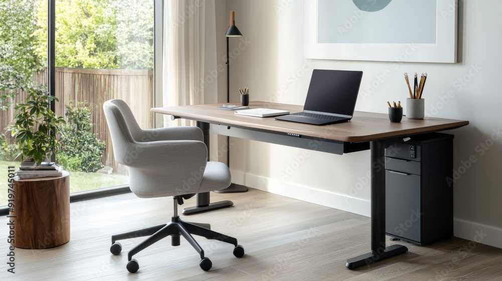 a desk with laptop on it a desk with laptop on it