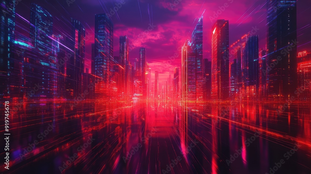 Big city night scene in cyberpunk style, futuristic nostalgia 80s, 90s. Neon lights vivid colors, photorealistic horizontal illustration. The generation of AI Big city night scene in cyberpunk style, futuristic nostalgia 80s, 90s. Neon lights vivid colors, photorealistic horizontal illustration. The generation of AI