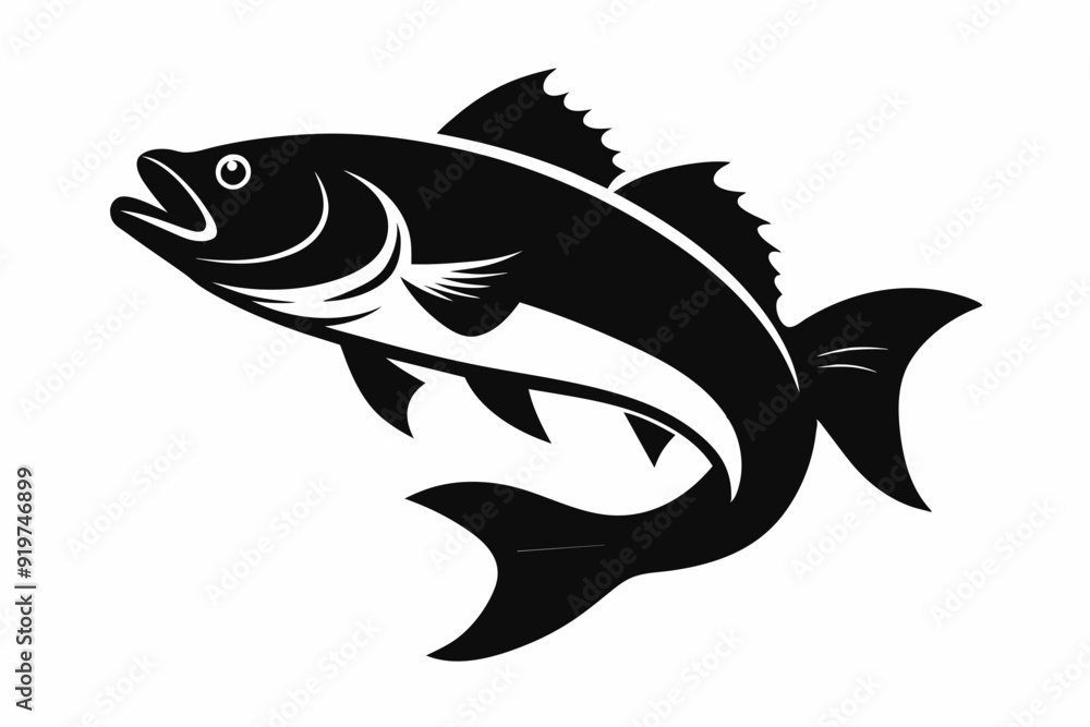 silhouette Vector design of bass fish on white background silhouette Vector design of bass fish on white background