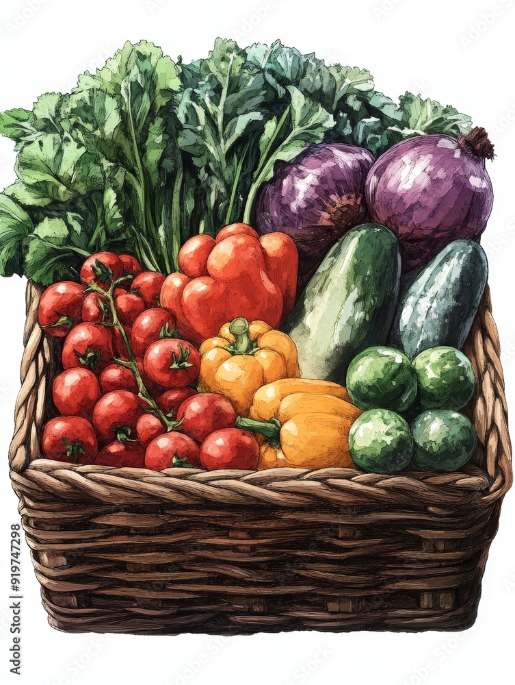 Vibrant Vegetable Harvest in a Woven Basket Vibrant Vegetable Harvest in a Woven Basket