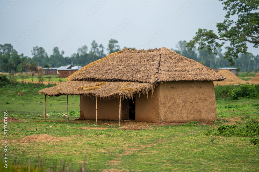 Countryside house made of mud and hay, showcasing traditional and sustainable living in a rural setting. Experience the rustic charm and simplicity of life close to nature Countryside house made of mud and hay, showcasing traditional and sustainable living in a rural setting. Experience the rustic charm and simplicity of life close to nature