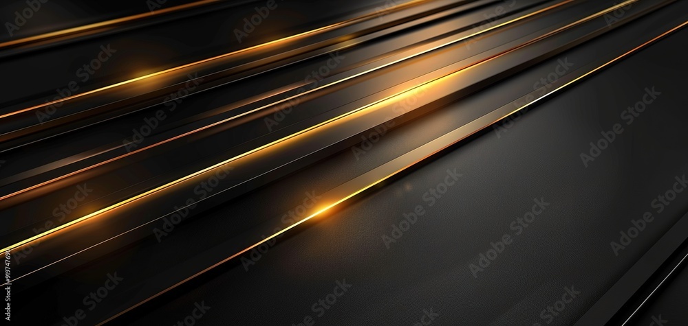 Abstract black and gold background with glowing lines. Abstract black and gold background with glowing lines.