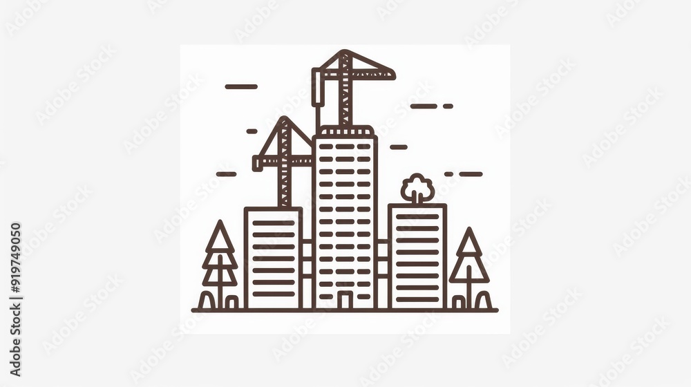 construction logo in line art style features a unique building and is available as a premium vector. construction logo in line art style features a unique building and is available as a premium vector.