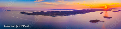 Panorama of croatian islands in sunset, Ugljan and Pasman, Croatia.