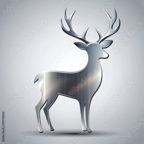 Metal deer icon with antlers in a flat design against a light background. Generative AI photo