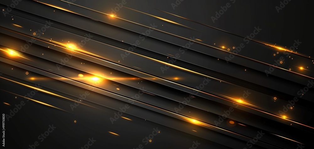 Abstract black and gold background with glowing lines. Abstract black and gold background with glowing lines.