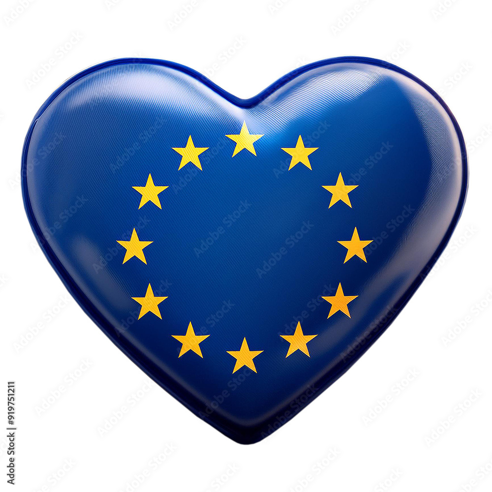 European Union flag in heart shape isolated on transparent background.
European Union flag in heart shape isolated on transparent background.