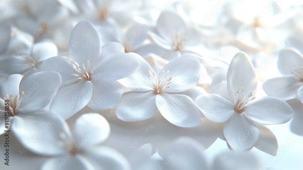 Sun-kissed white flowers blooming in abundance, a scene of pure spring beauty Sun-kissed white flowers blooming in abundance, a scene of pure spring beauty