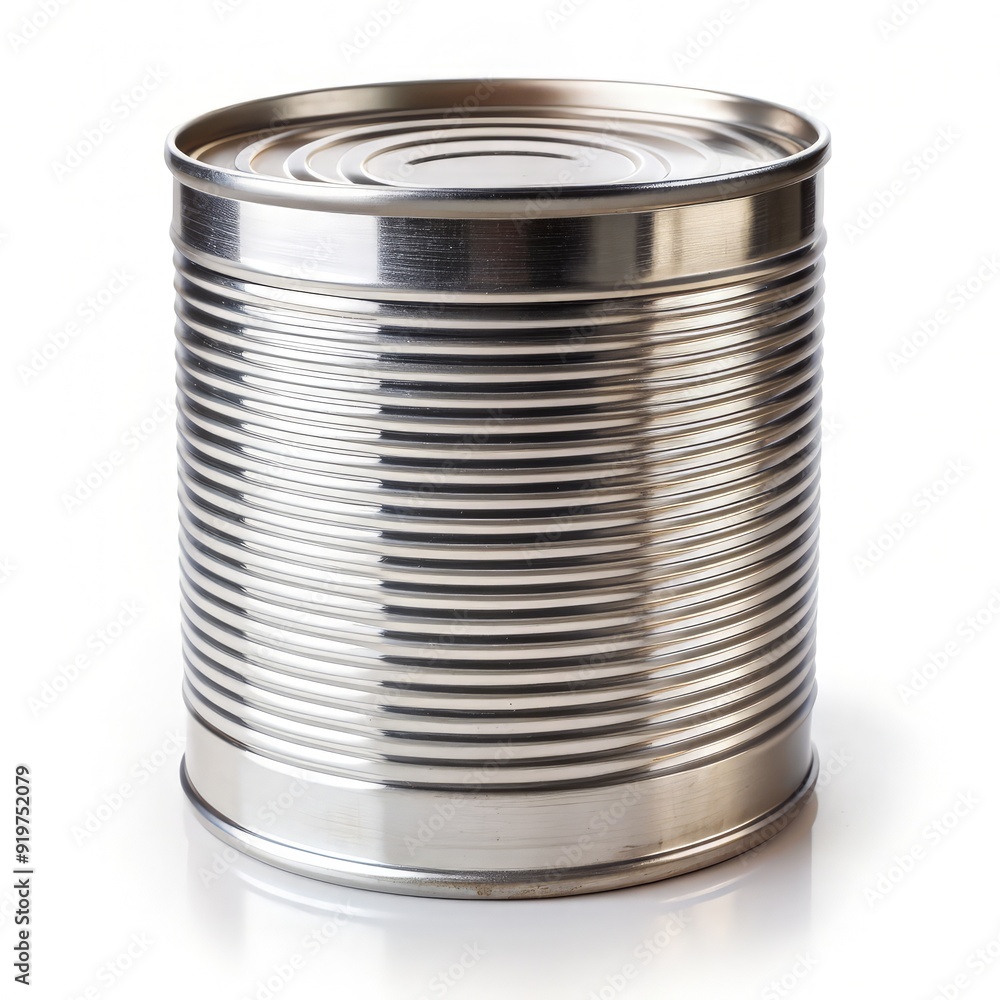 Empty tin can on white background with standard scale for size reference. Generative AI Empty tin can on white background with standard scale for size reference. Generative AI