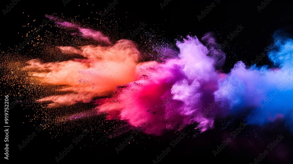 High-speed capture of colorful powder exploding into the air High-speed capture of colorful powder exploding into the air