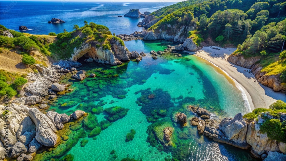 aerial-shot-of-a-secluded-beach-cove- aerial-shot-of-a-secluded-beach-cove-