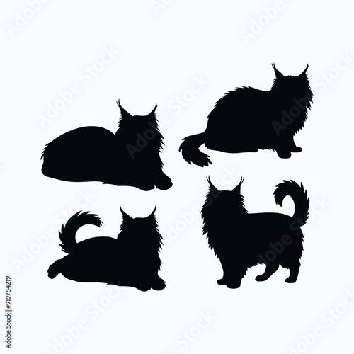 Maine coon cat silhouette set animals vector template