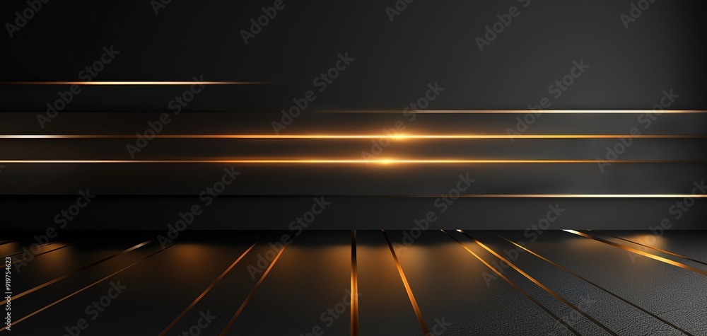 Abstract black and gold background with glowing lines. Abstract black and gold background with glowing lines.