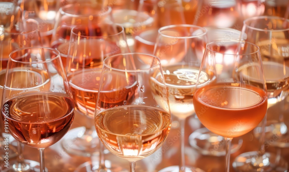 Lots of glasses of rose wine.
