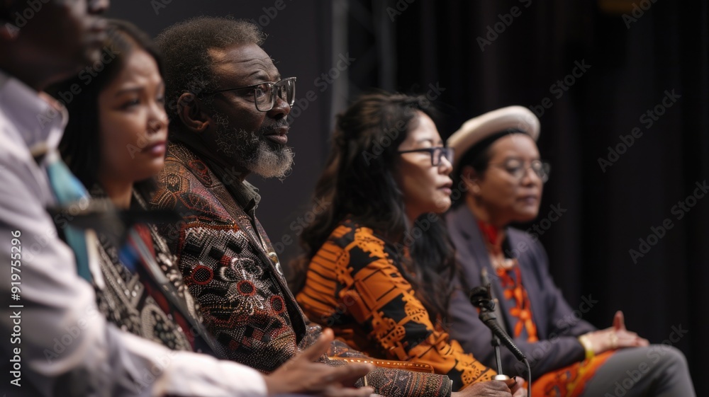 Fototapeta premium A panel discussion with speakers from different cultural backgrounds, sharing perspectives on non-violence and peace
