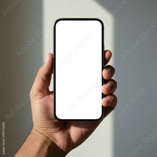 saudi man Hand holding smart phone Mockup a isolated for Infographic Business web site design app

