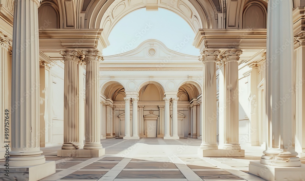 Fototapeta premium Renaissance buildings with symmetrical facades and classical columns