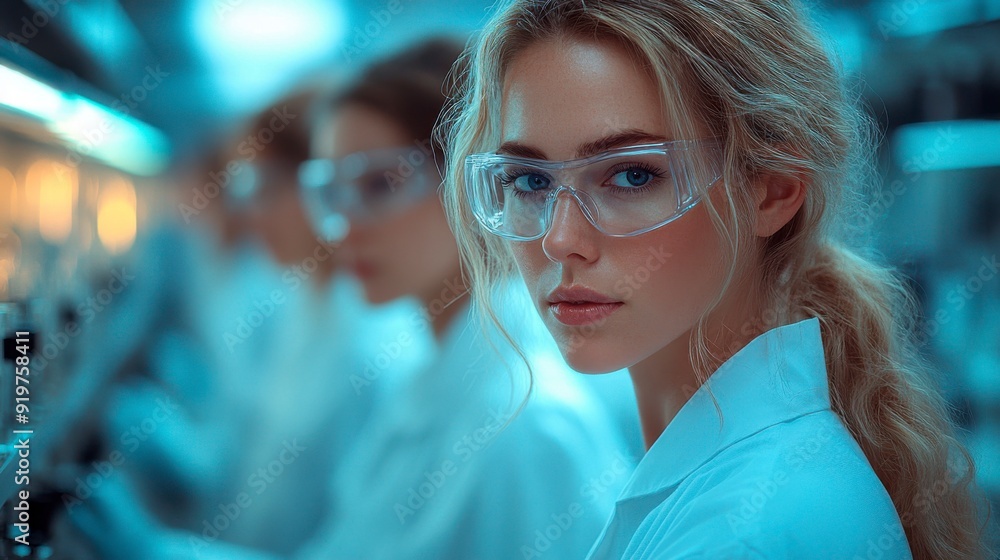 Scientists in a modern laboratory with advanced equipment are conducting a chemical experiment. Scientists in a modern laboratory with advanced equipment are conducting a chemical experiment.