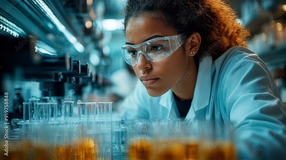 Scientists in a modern laboratory with advanced equipment are conducting a chemical experiment. Scientists in a modern laboratory with advanced equipment are conducting a chemical experiment.