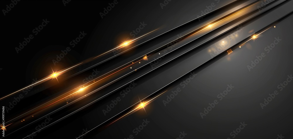 Abstract black and gold background with glowing lines. Abstract black and gold background with glowing lines.