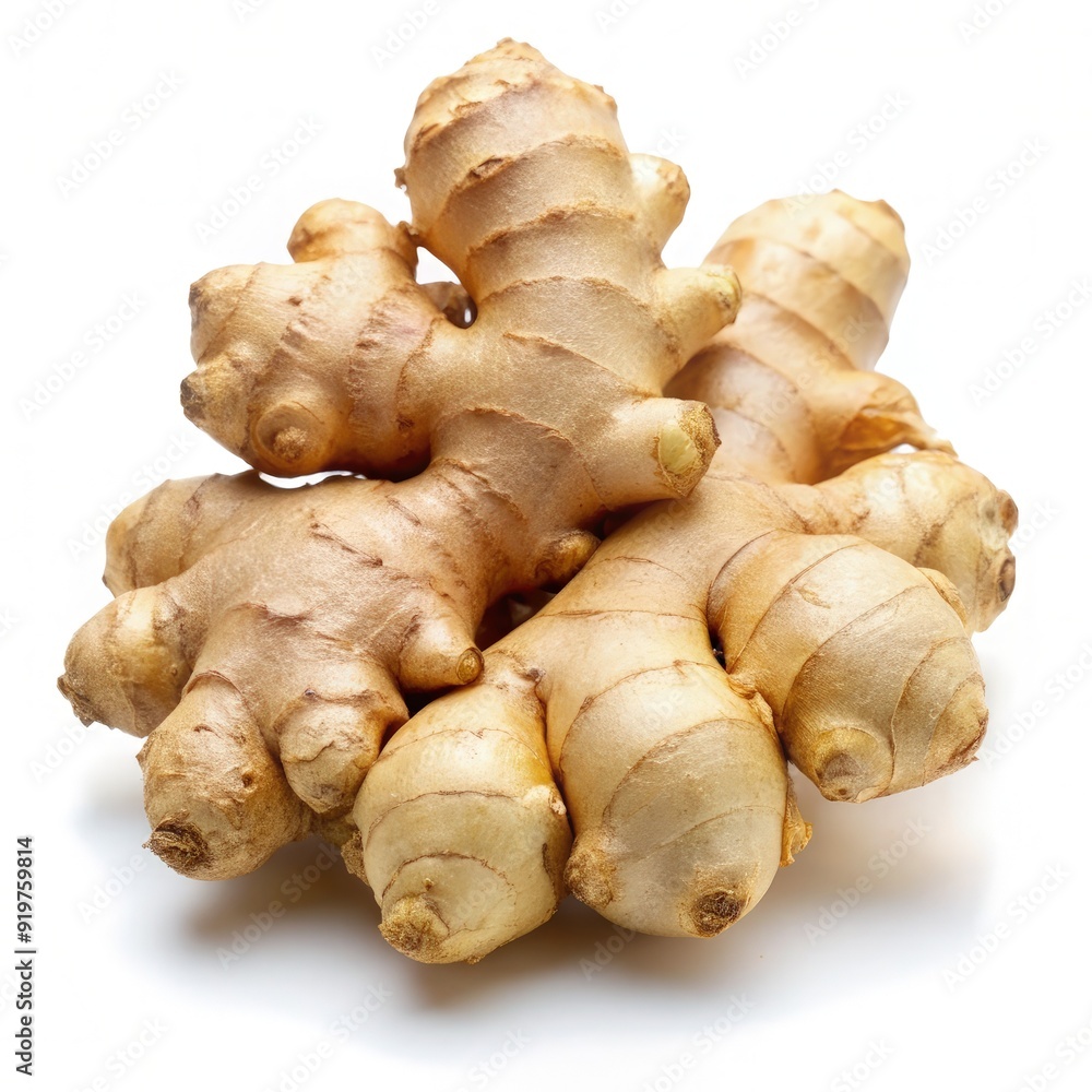 Fresh ginger root isolated on white background for culinary use. Generative AI Fresh ginger root isolated on white background for culinary use. Generative AI
