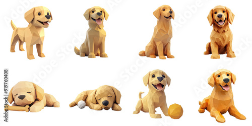 Golden retriever cartoon transparent collection set in png no background for decoration.