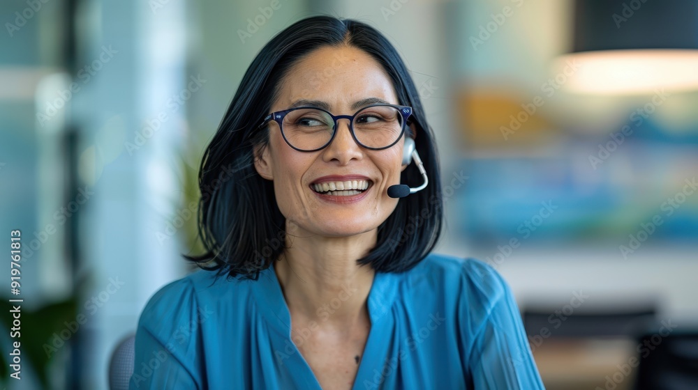 The woman with a headset The woman with a headset