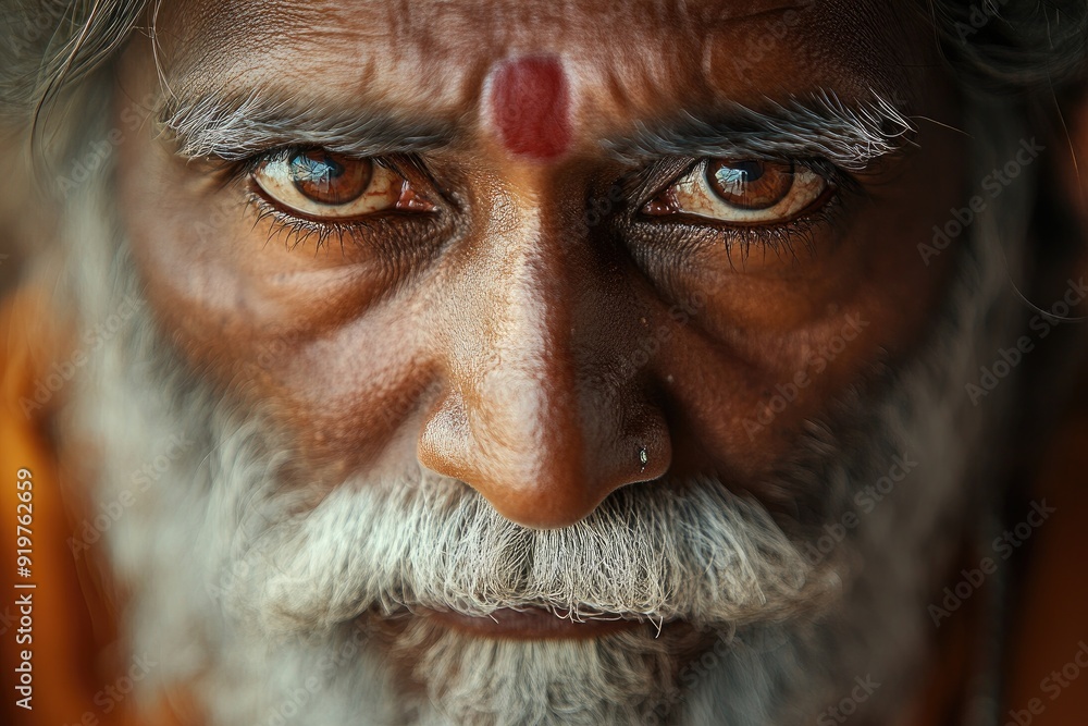 Indian sadhu looking with intense gaze at camera Indian sadhu looking with intense gaze at camera