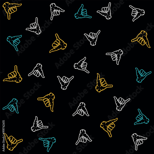 Pattern of palm trees, waves, spots and beach and surf symbols for holiday season, hot summer, welcome to vacation and beach fun.