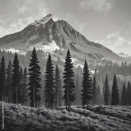 Wallpaper Mural snow covered mountains trees. sunset in the mountains. sunrise in the mountains. sunset over the cloudy mountain. sunlight over mountain. trees in the mountain. snowy mountain. mountain peak. Torontodigital.ca