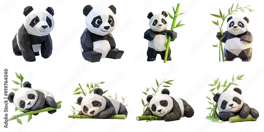 Panda polygon png set collection in 3d transparent no background in animal concept. Panda polygon png set collection in 3d transparent no background in animal concept.